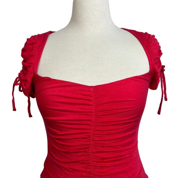 Lovers and Friends Jupiter Bodysuit Size S Red Square Neck Ruched Knit - Picture 3 of 16